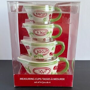 Cherry Design Ceramic Measuring Nesting Cups Set of Four Hand Painted